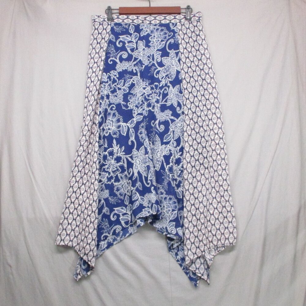 Roz & Ali Floral Semi-Sheer BOHO Midi Skirt Fairy Blue & White Women Size | 10 - Picture 7 of 15
